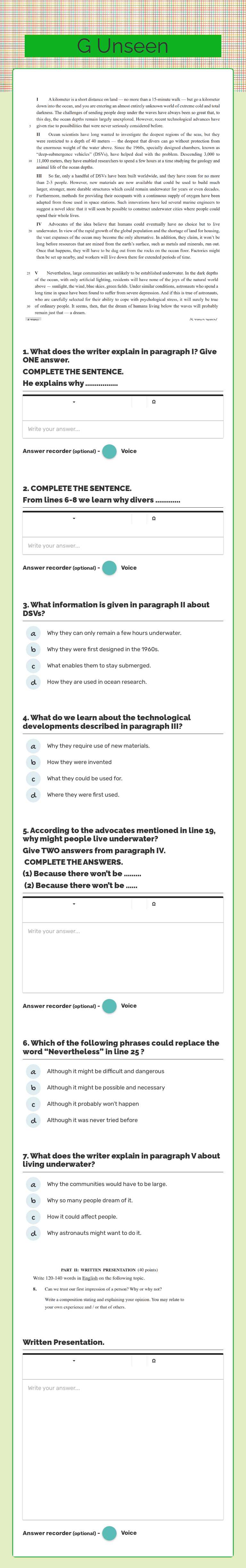 G Unseen worksheet preview image