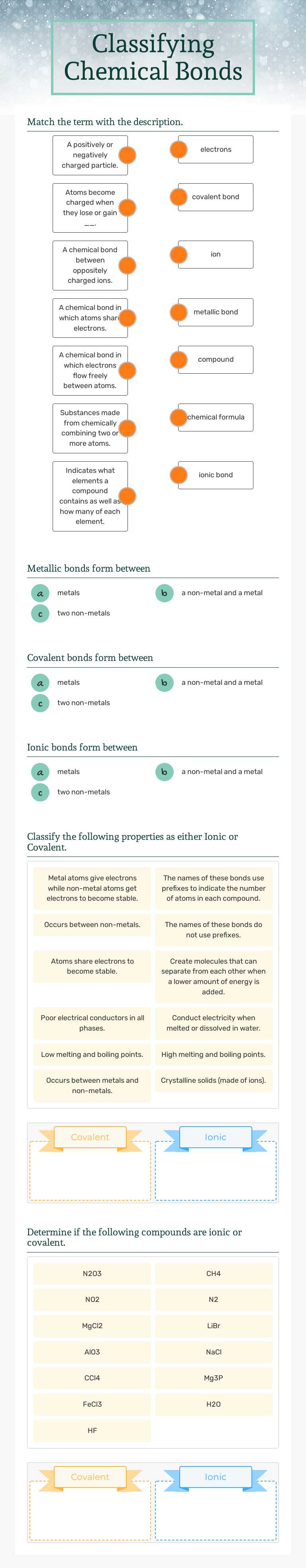 Classifying Chemical Bonds worksheet preview