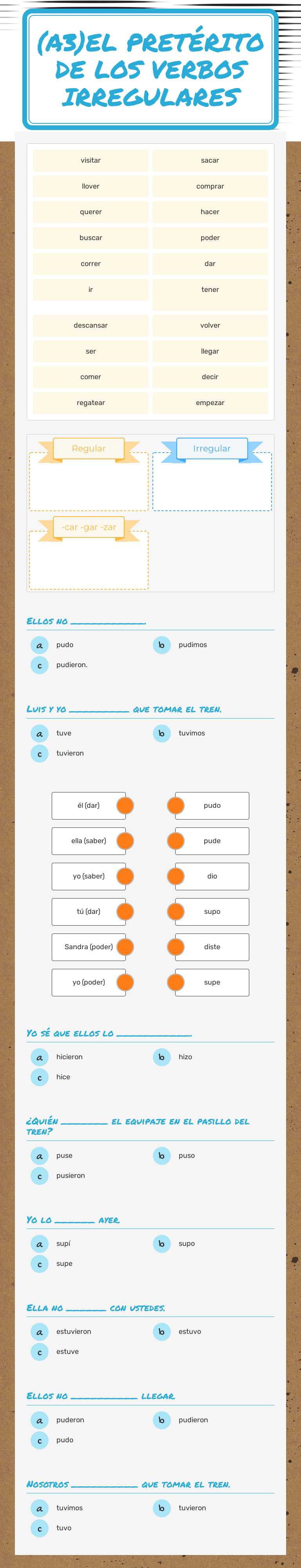 (A3)El Pretérito de los Verbos IRRegulares worksheet preview image