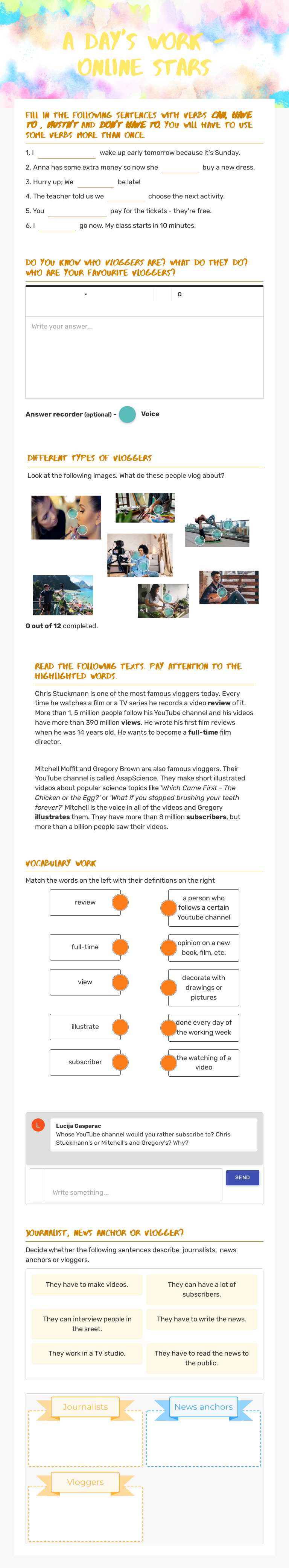 A Day's work - online stars worksheet preview image