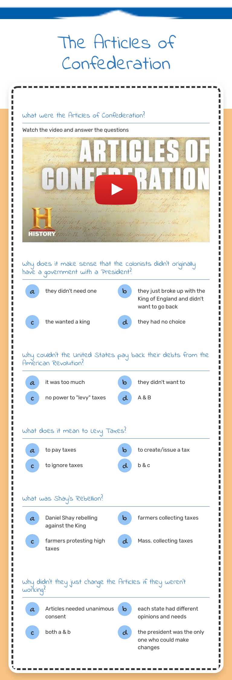 The Articles of Confederation worksheet preview image