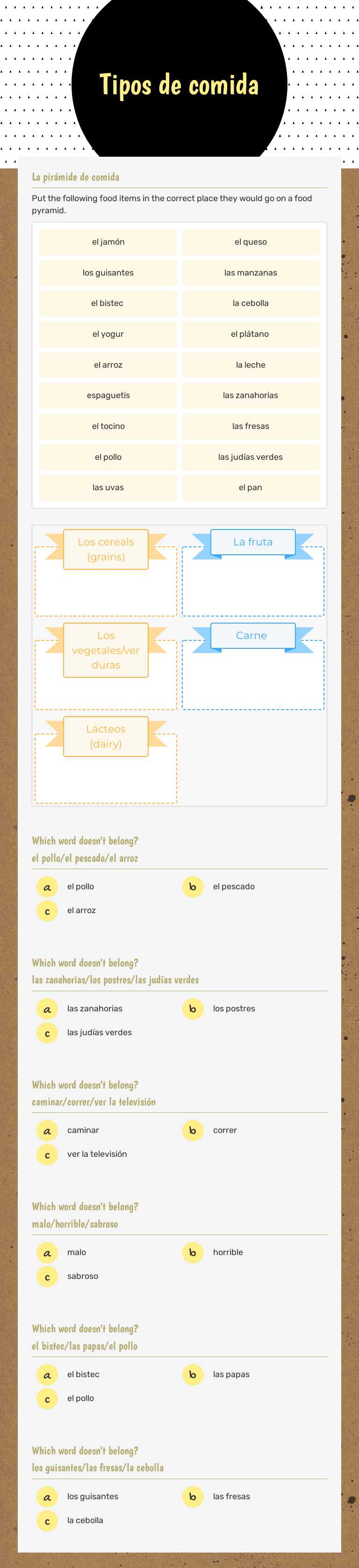 Tipos de comida worksheet preview image