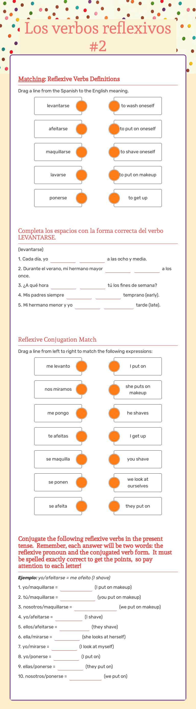 Los verbos reflexivos #2 worksheet preview image