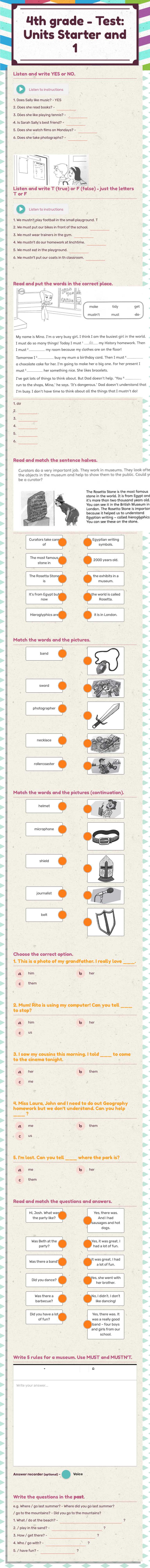 4th grade - Test: Units Starter and 1 Grade 4 worksheet preview