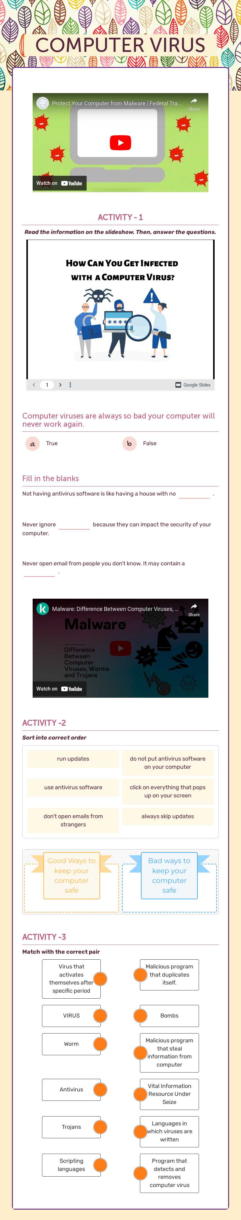 COMPUTER VIRUS worksheet preview image