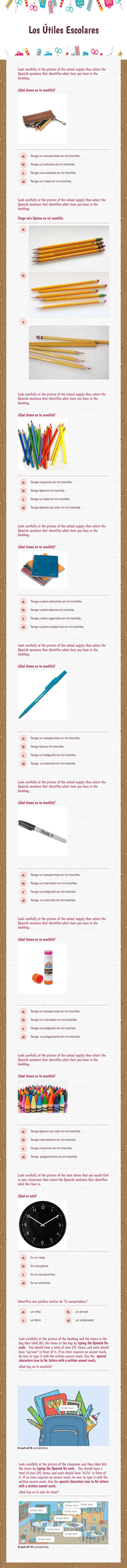 Los Útiles Escolares worksheet preview image