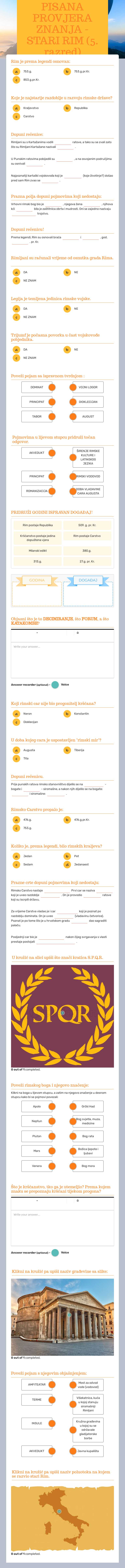 PISANA PROVJERA ZNANJA - STARI RIM (5. razred) worksheet preview image