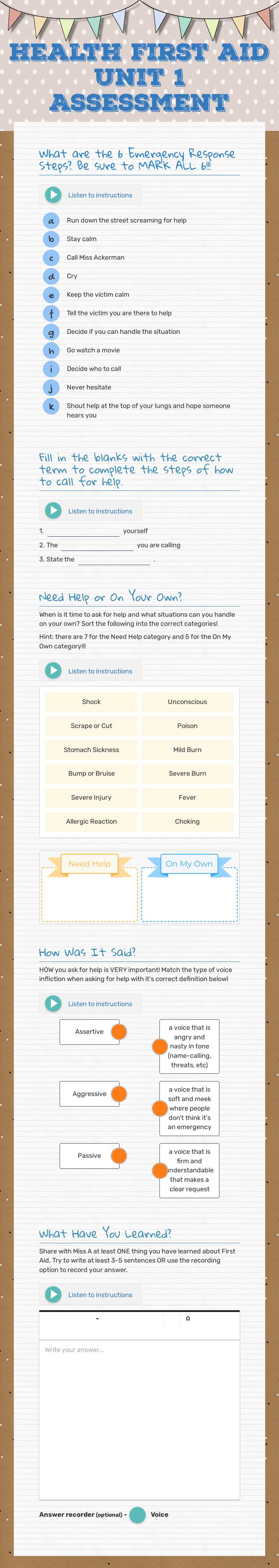 health
First aid
Unit 1 Assessment Grade 5 worksheet preview