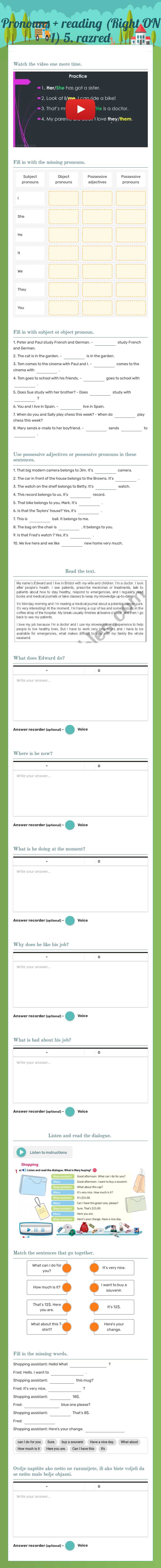 Pronouns + reading (Right ON 1)
5. razred worksheet preview image