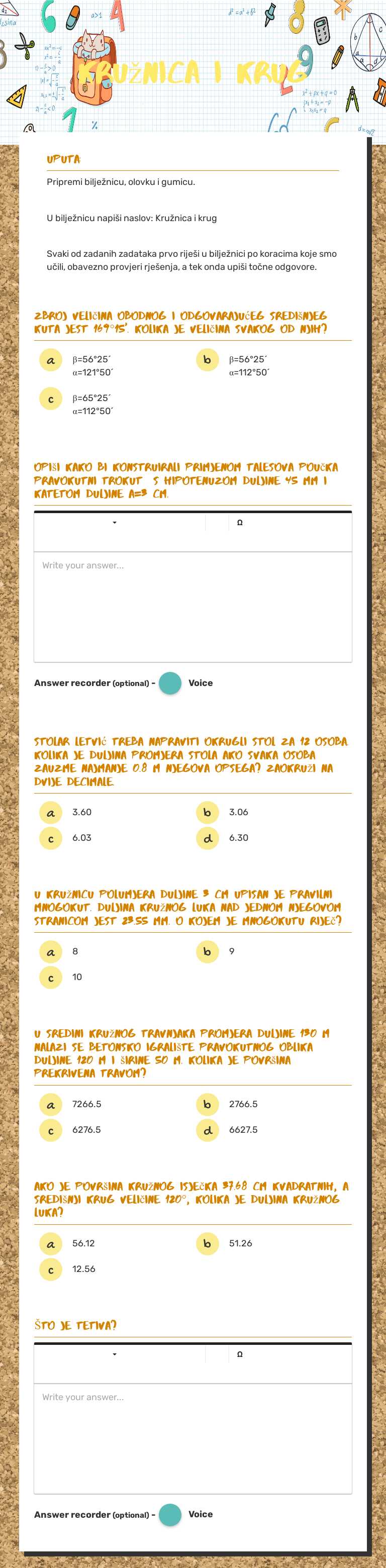 Kružnica i krug Grade 7 worksheet preview