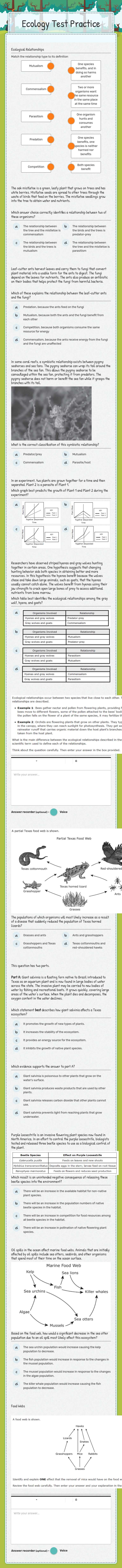 Ecology Test Practice worksheet preview image
