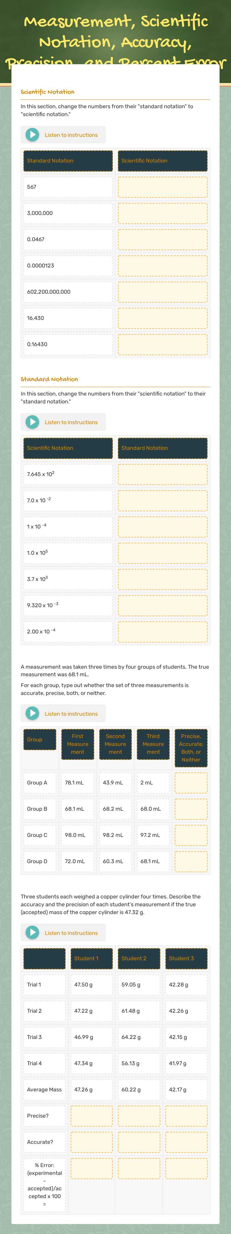 Master scientific notation, accuracy, precision, and percent error with ...