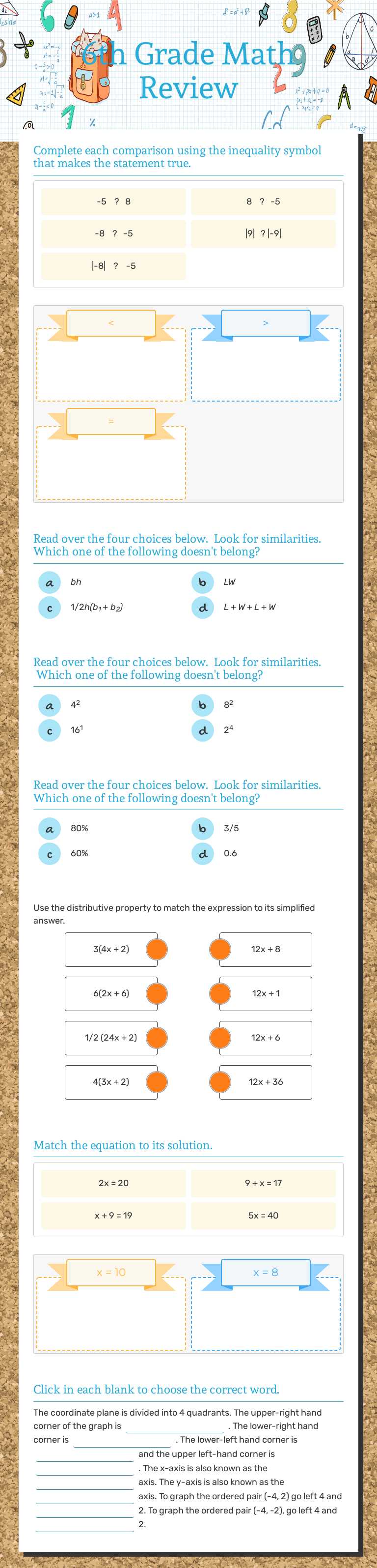 6th Grade Math               
 Review worksheet preview image