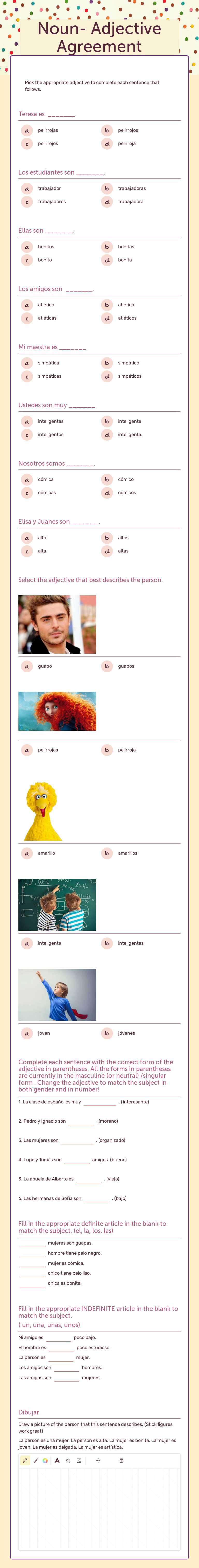 Noun- Adjective Agreement worksheet preview image