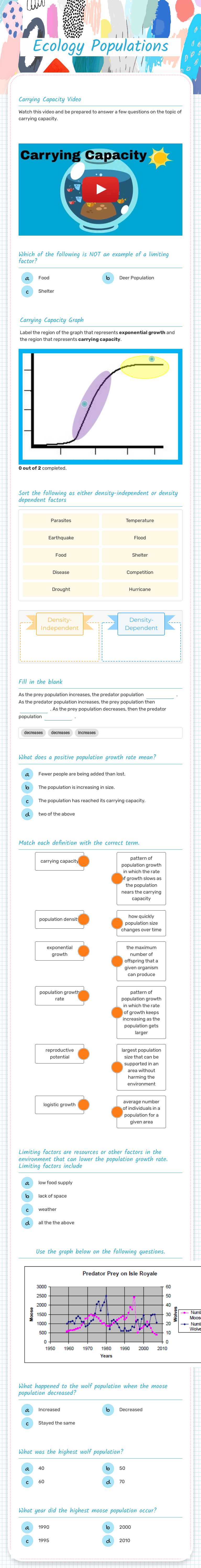Ecology Populations Grade 7 worksheet preview