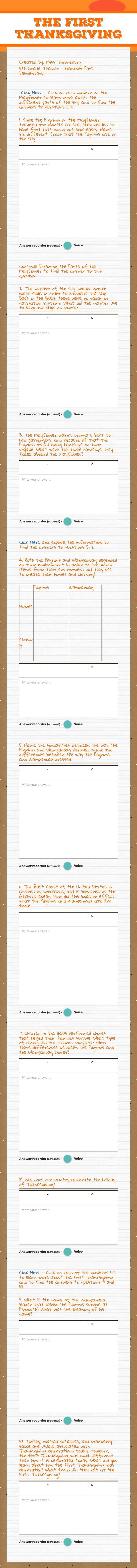 The First thanksgiving worksheet preview image