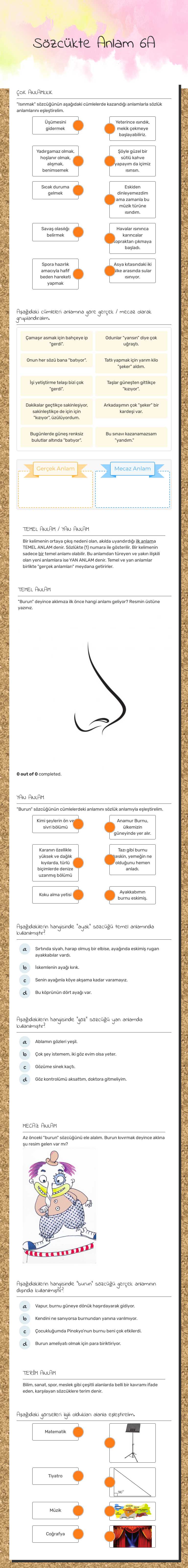 Sözcükte Anlam 6A Grade 6 worksheet preview