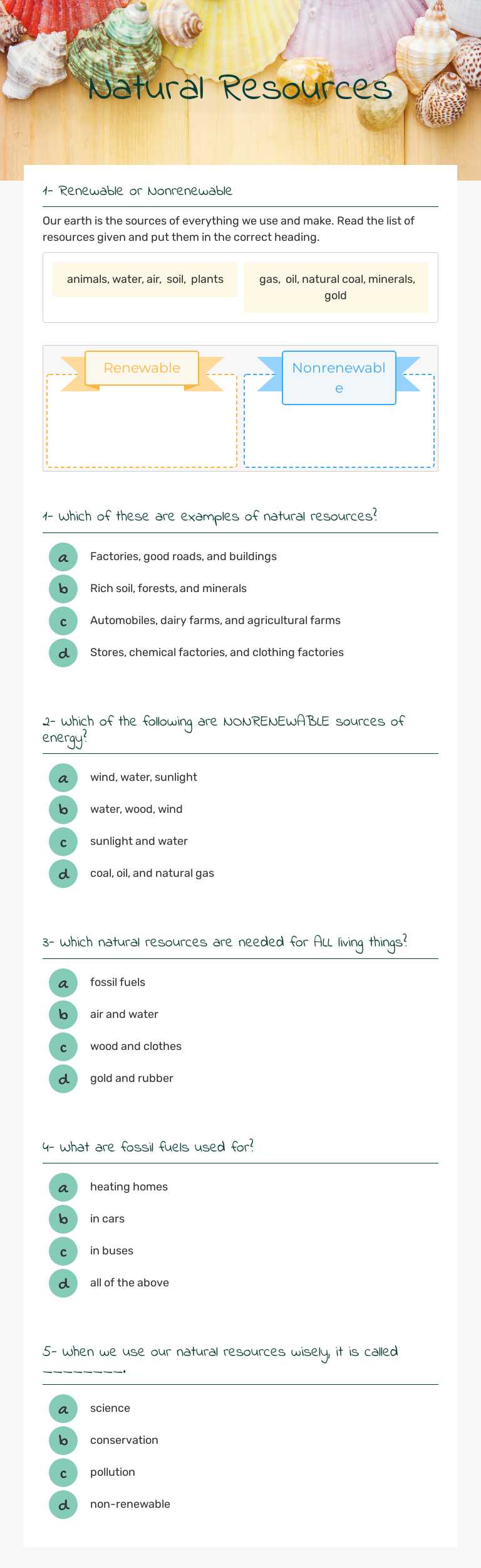Natural Resources Grade 5 worksheet preview