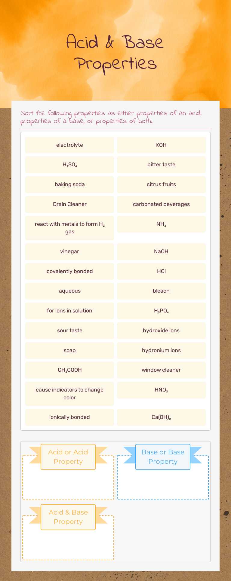 Acid & Base Properties worksheet preview image