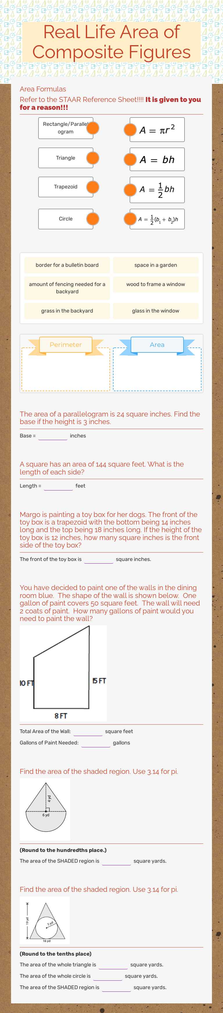 Real Life                                            
 Area of Composite Figures Grade 6 worksheet preview