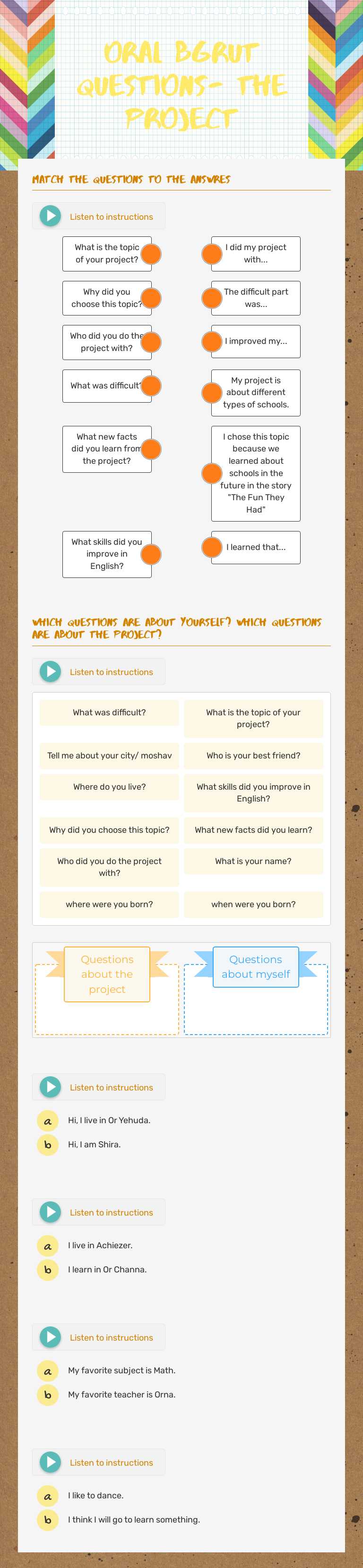 Oral Bgrut Questions- the Project worksheet preview image