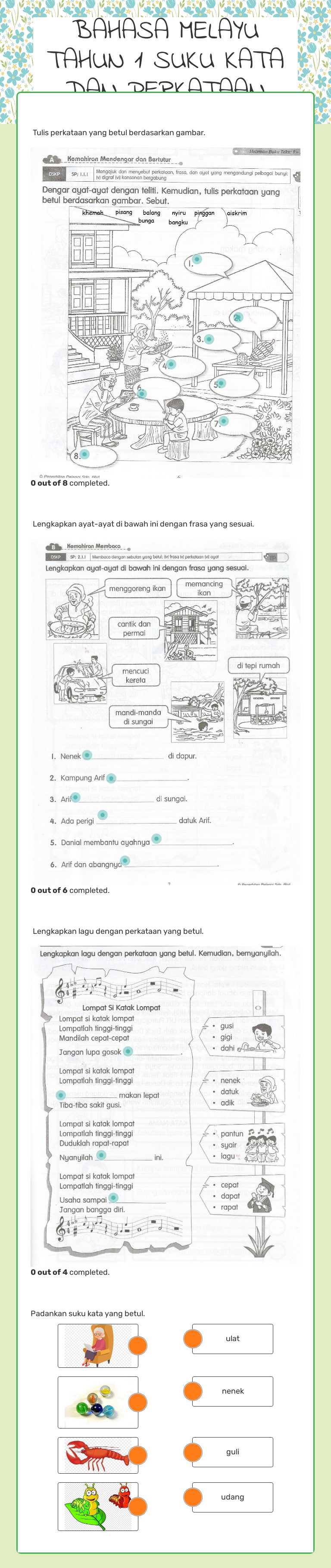 BAHASA MELAYU  
        TAHUN 1     SUKU KATA DAN PERKATAAN worksheet preview image