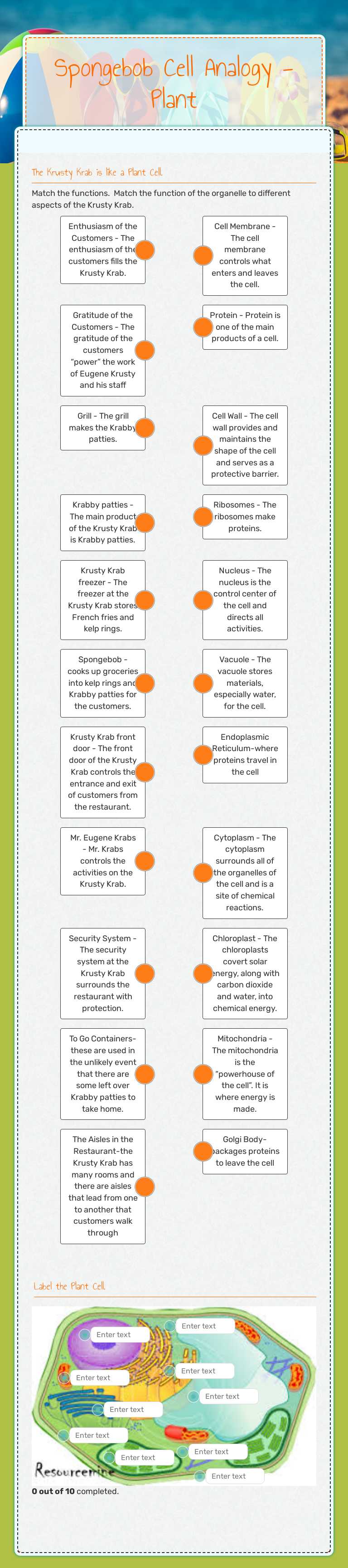 Spongebob Cell Analogy - Plant Grade 7 worksheet preview