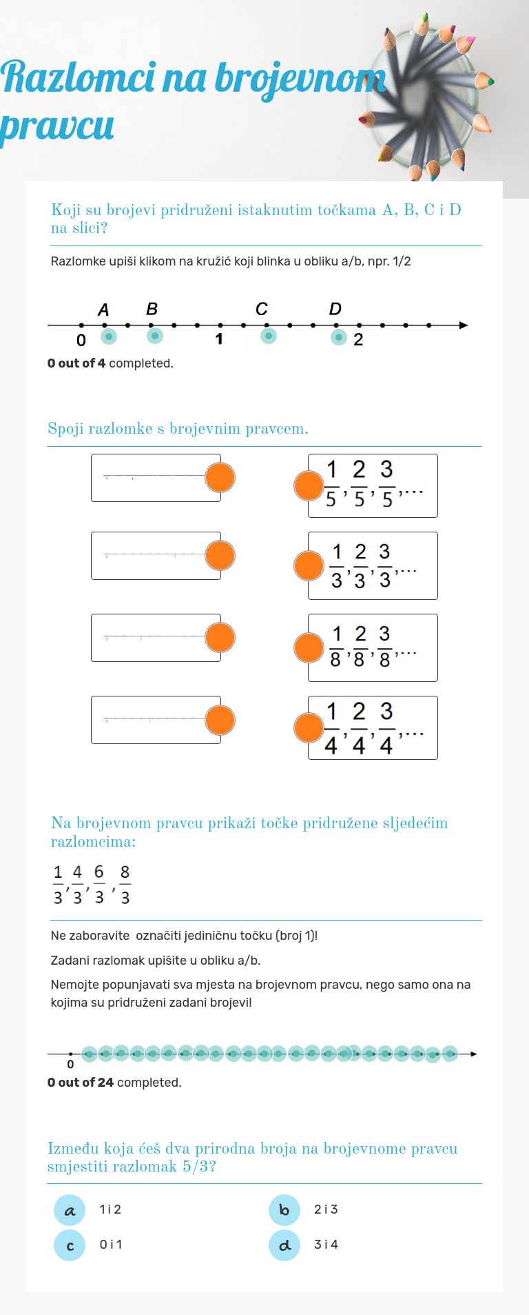 Razlomci na brojevnom pravcu worksheet preview image