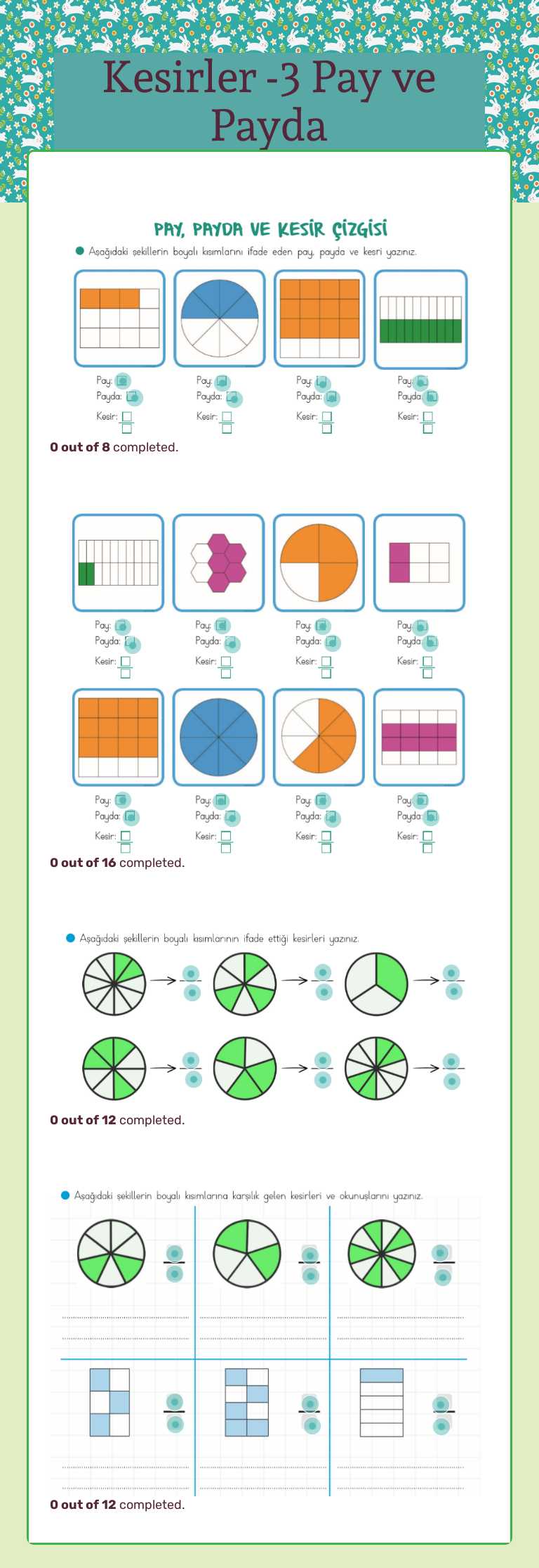 Kesirler -3  Pay ve Payda Grade 3 worksheet preview