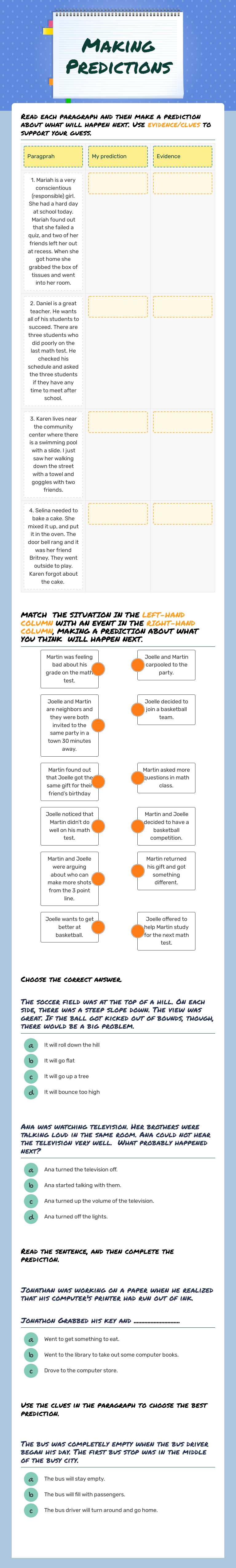 Making Predictions worksheet preview image
