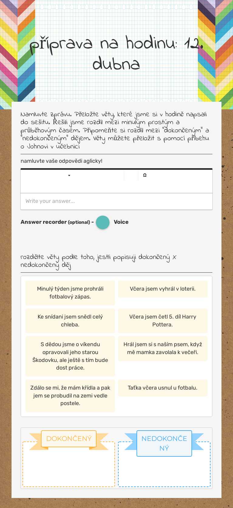 příprava na hodinu: 12. dubna worksheet preview image
