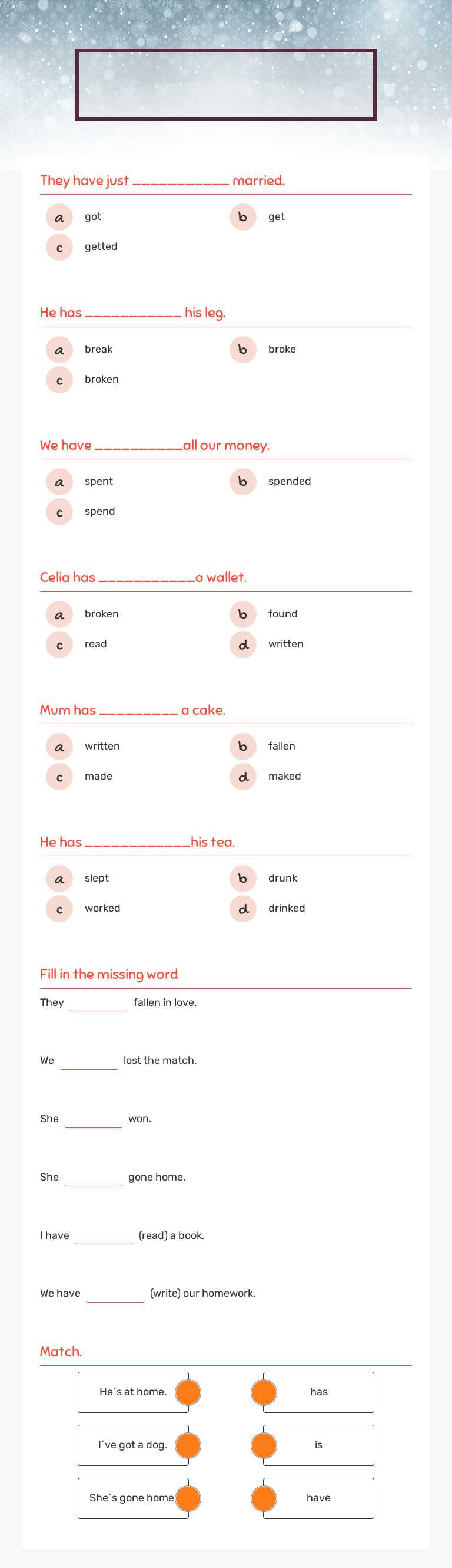 The Present perfect (2nd) worksheet preview image