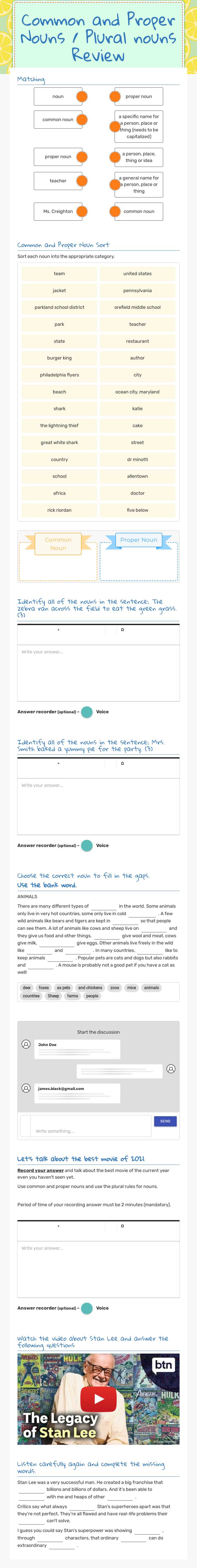 Common and Proper Nouns / Plural nouns 
 Review Grade 7 worksheet preview