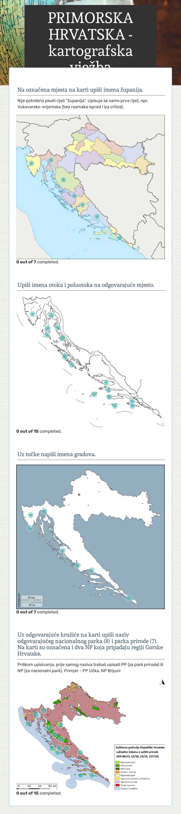 PRIMORSKA HRVATSKA - kartografska vježba worksheet preview image