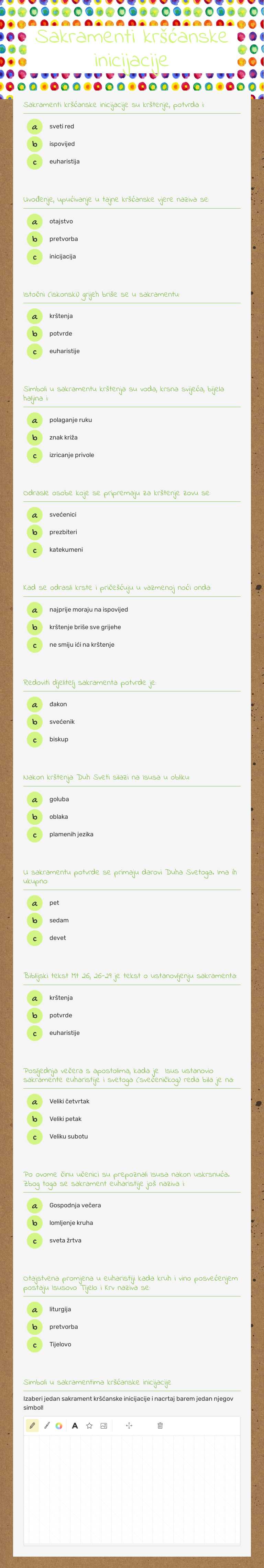 Sakramenti kršćanske inicijacije worksheet preview image