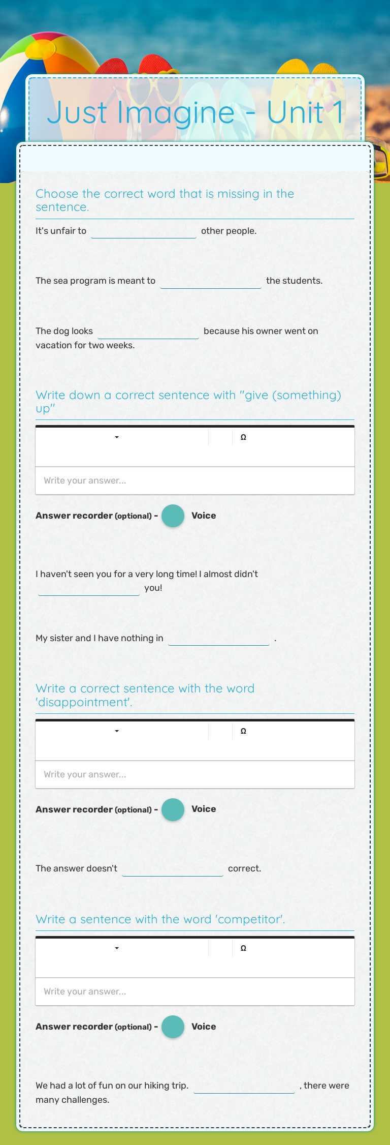 Just Imagine - Unit 1 worksheet preview image