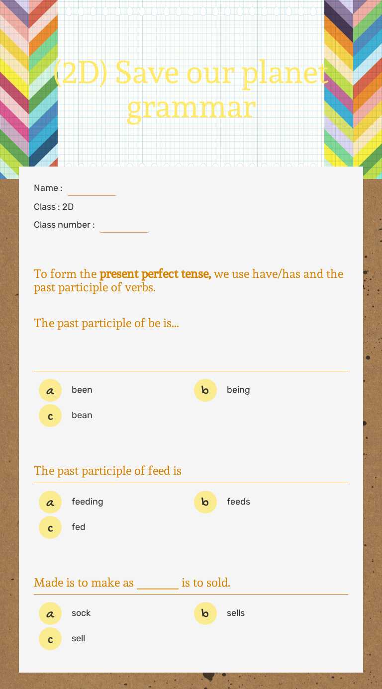 (2D) Save our planet grammar Grade 5 worksheet preview