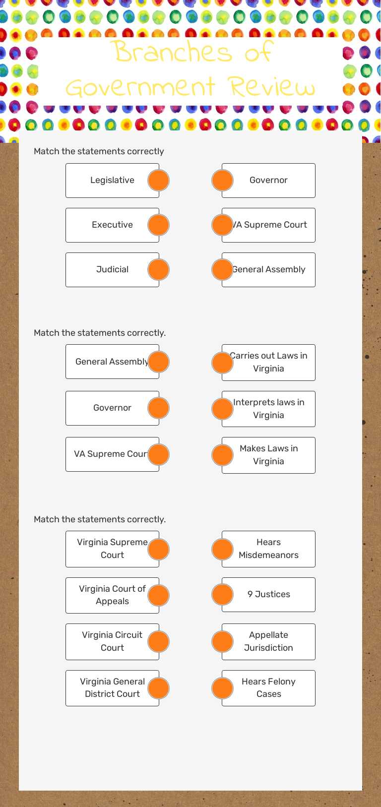 Branches of Government Review worksheet preview image