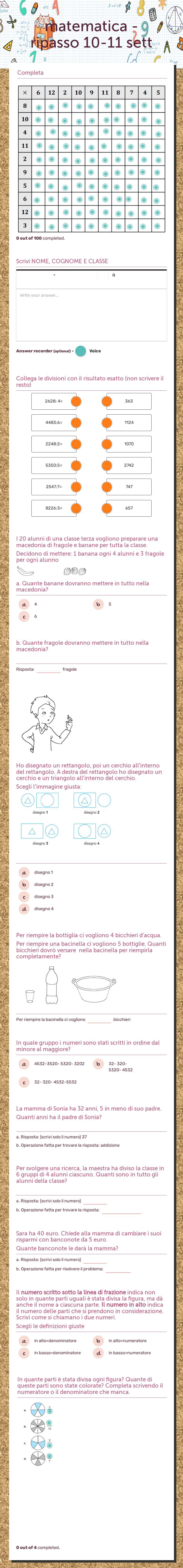 matematica - ripasso 10-11 sett worksheet preview image