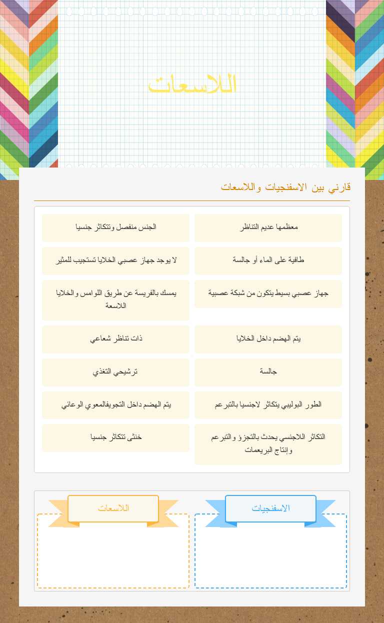 اللاسعات worksheet preview image