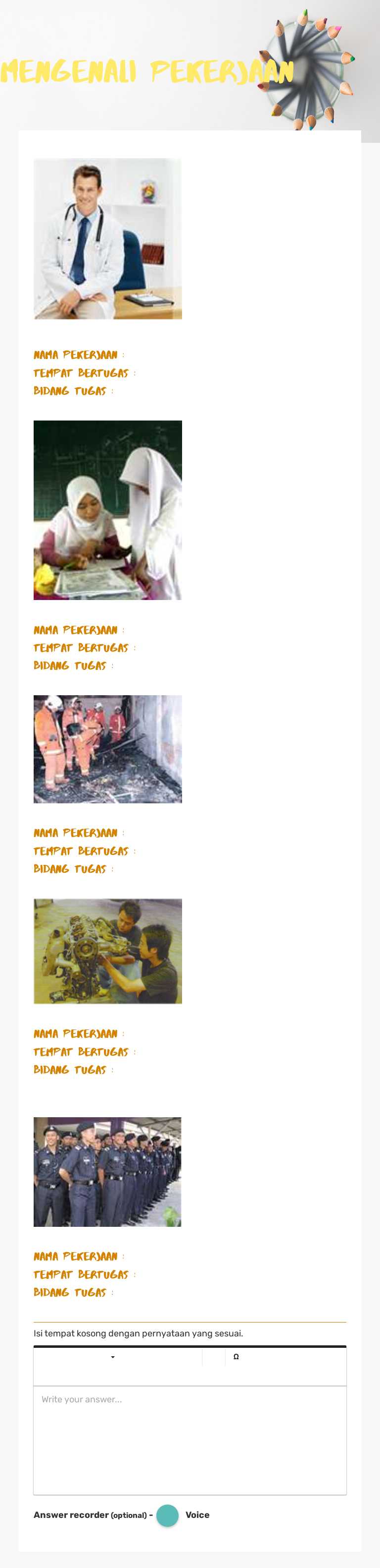 MENGENALI PEKERJAAN worksheet preview image