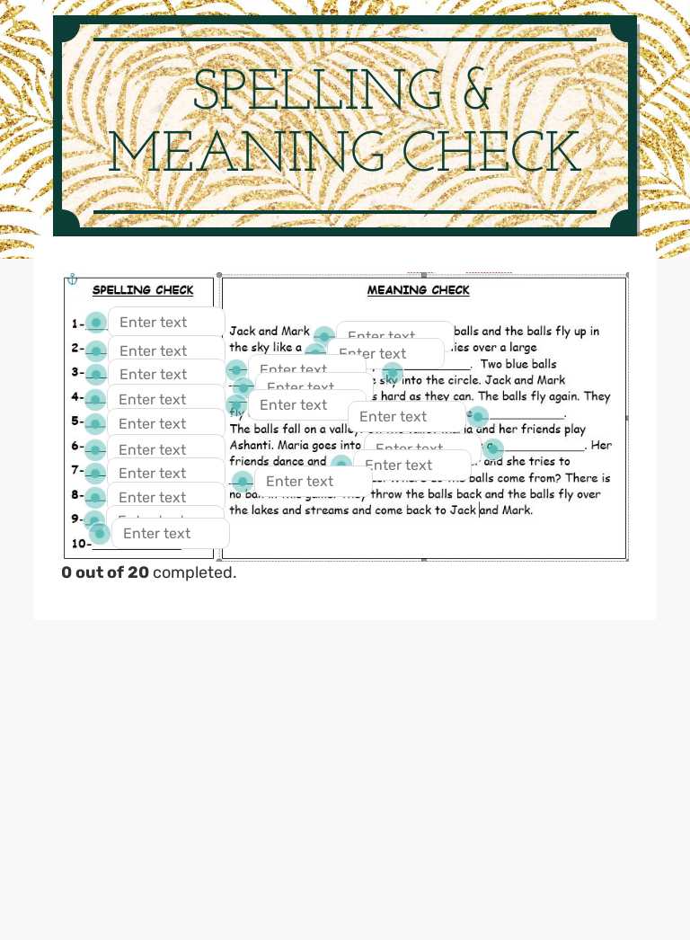 SPELLING
&
MEANING CHECK Grade 4 worksheet preview