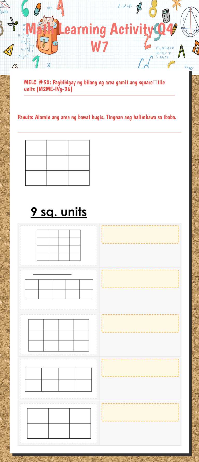 Math Learning Activity Q4 W7 worksheet preview image