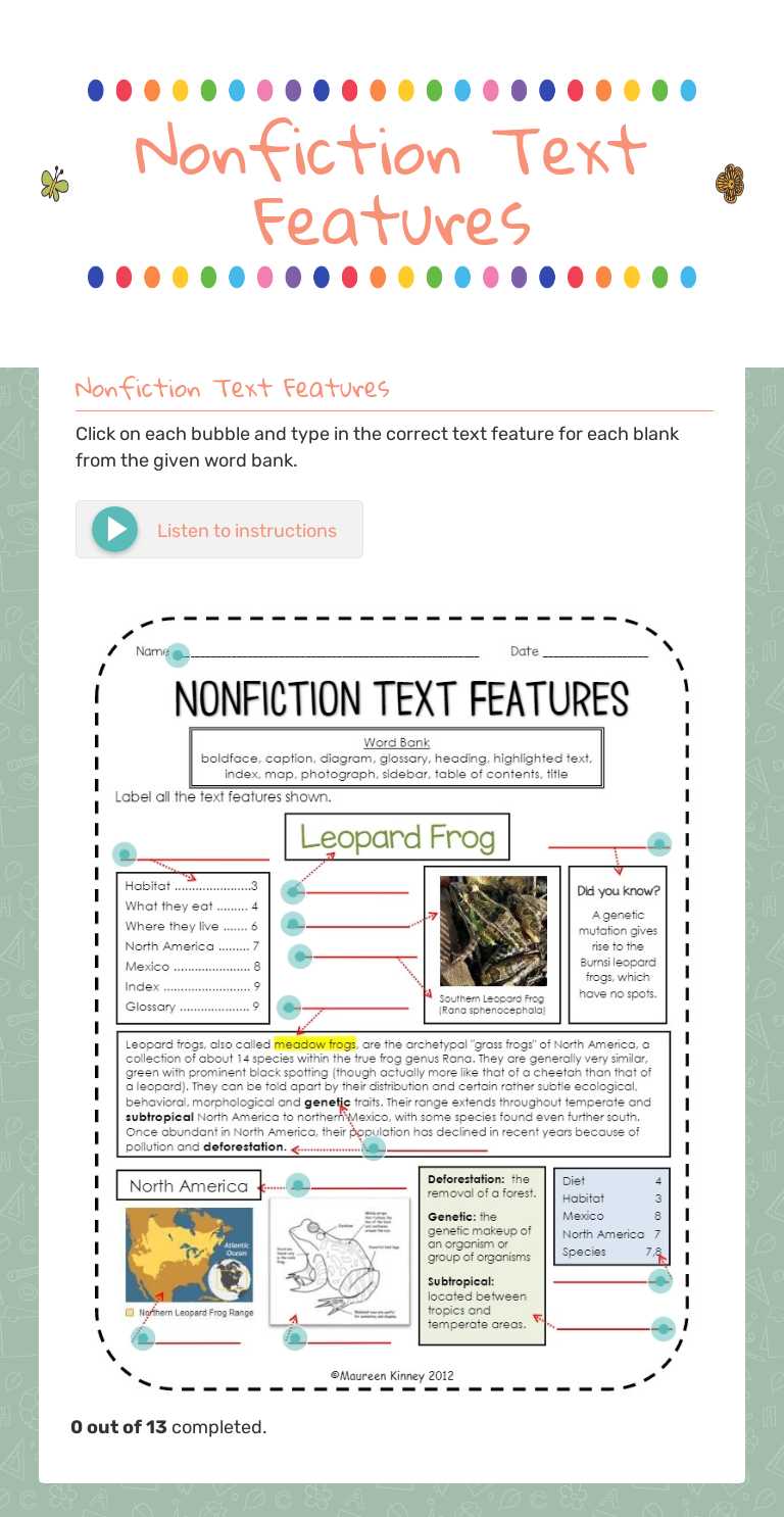 Nonfiction Text Features worksheet preview image