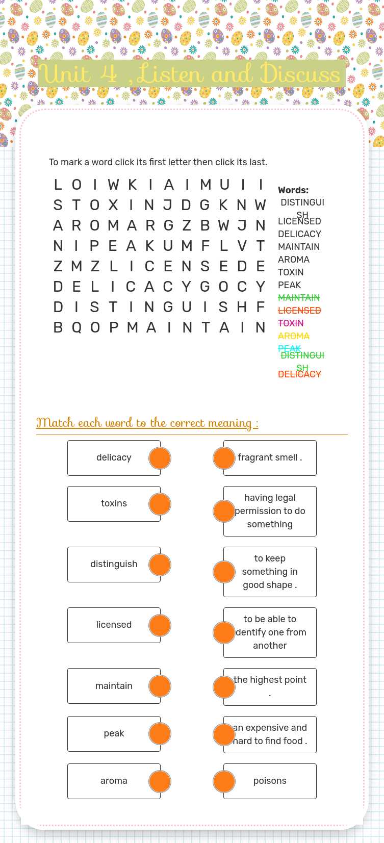 Unit 4 , Listen and Discuss worksheet preview image