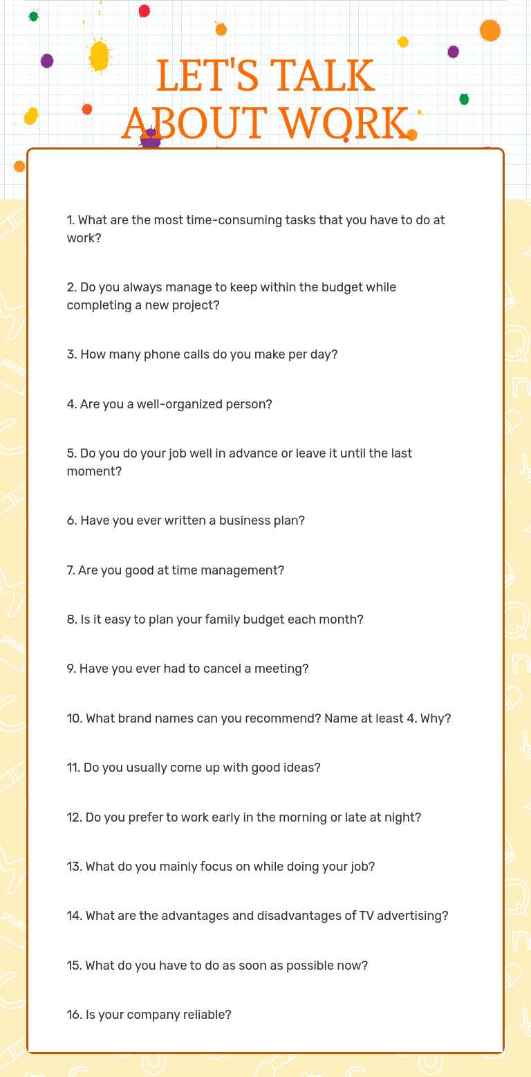 LET'S TALK ABOUT WORK worksheet preview image