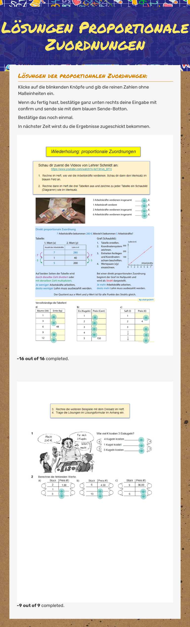 Lösungen Proportionale Zuordnungen worksheet preview image