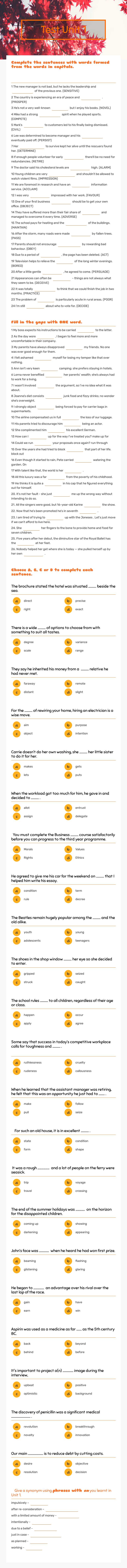 Test Unit 1 worksheet preview image