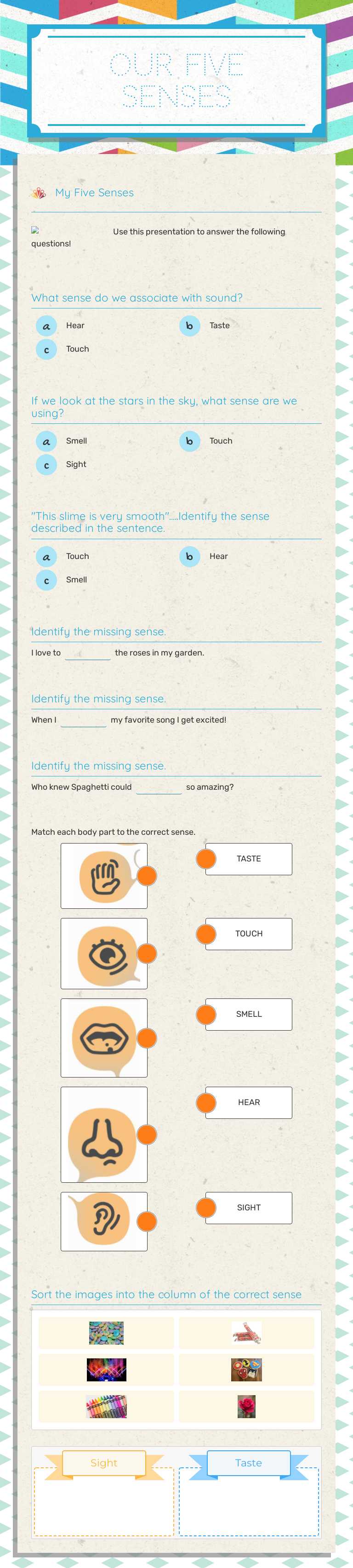 Our Five Senses worksheet preview image