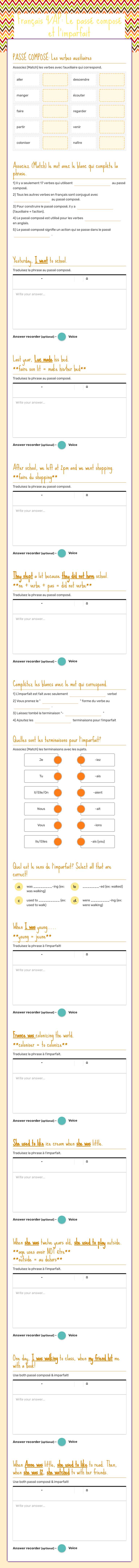 Français 4/AP: Le passé composé et l'imparfait worksheet preview image